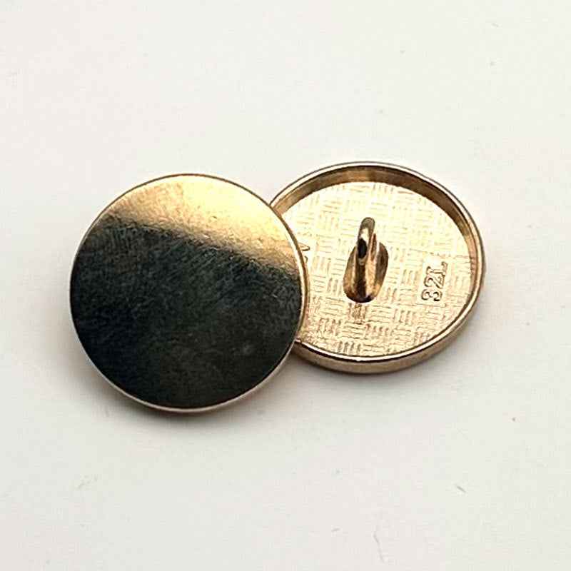Rose gold round flat metal shank button, front and looped back plate