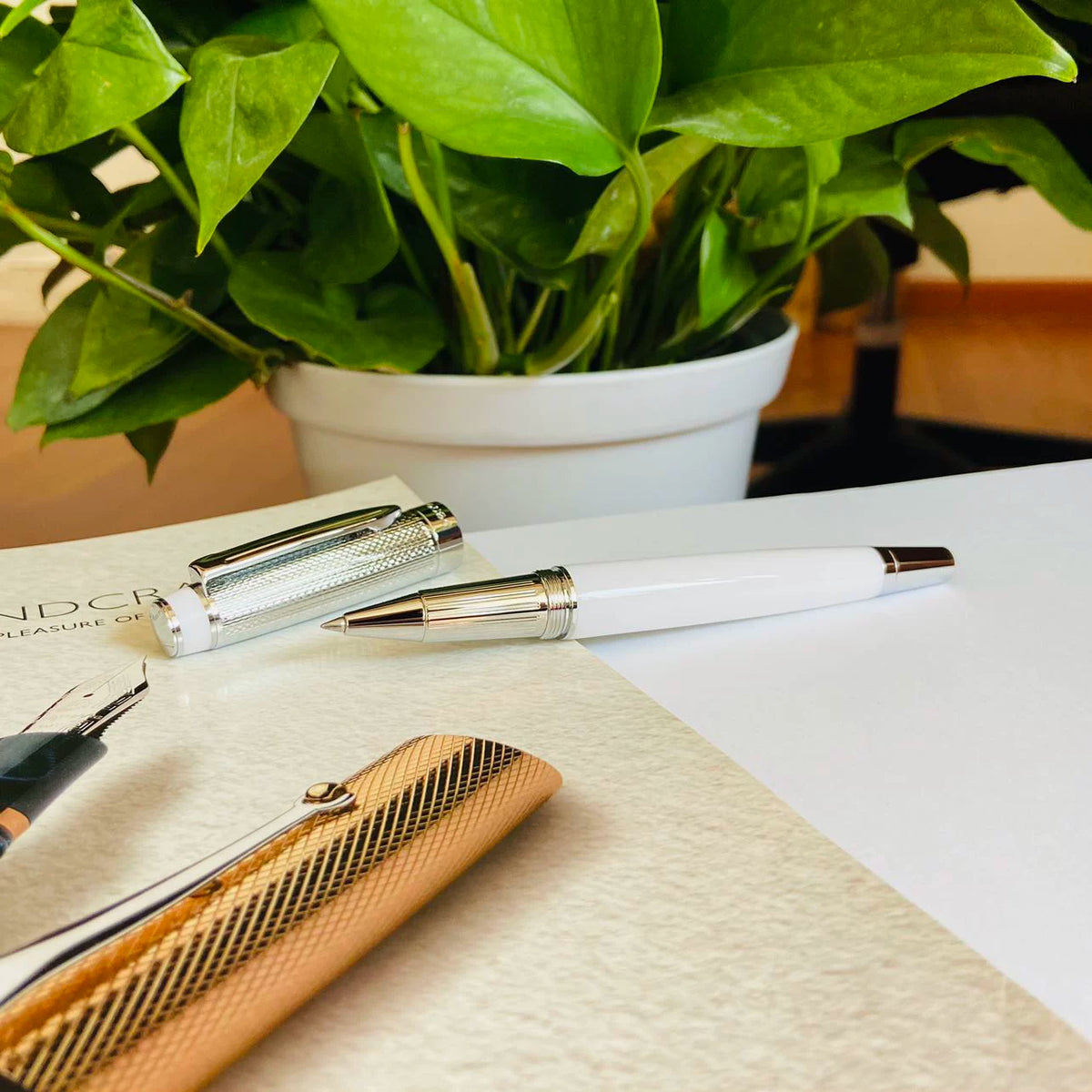 Vintage-Style Rollerball Pen, 0.6mm, Schmidt 888 F Black Ink White