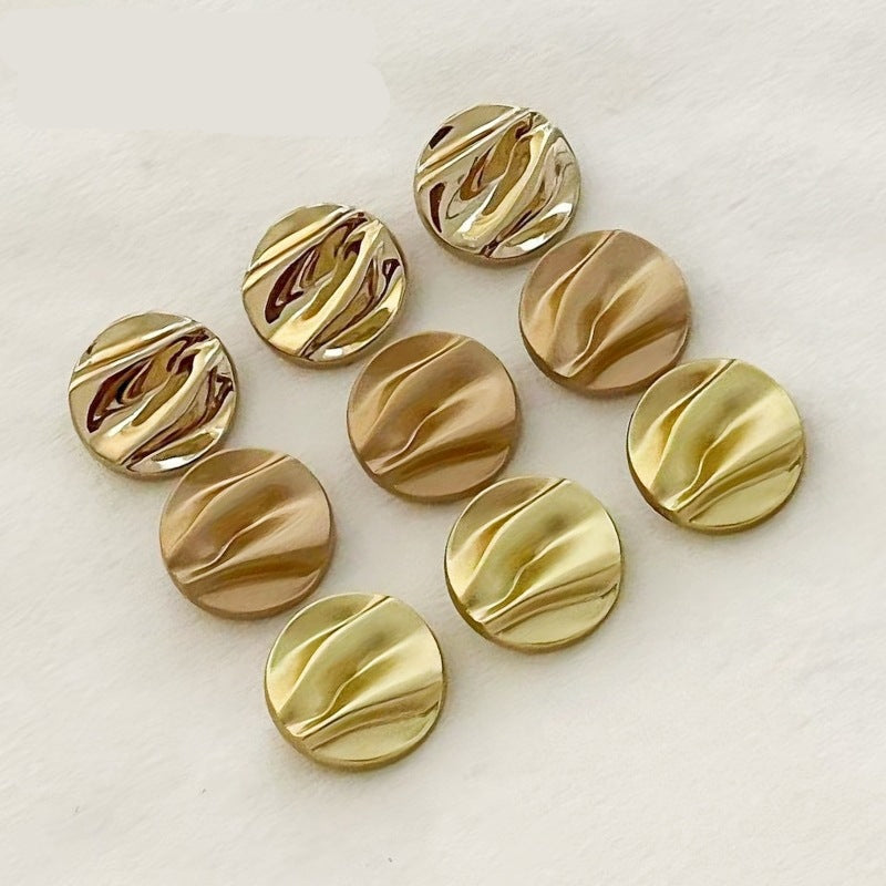 Gold wave pattern metal shank buttons, 20 pcs—front view