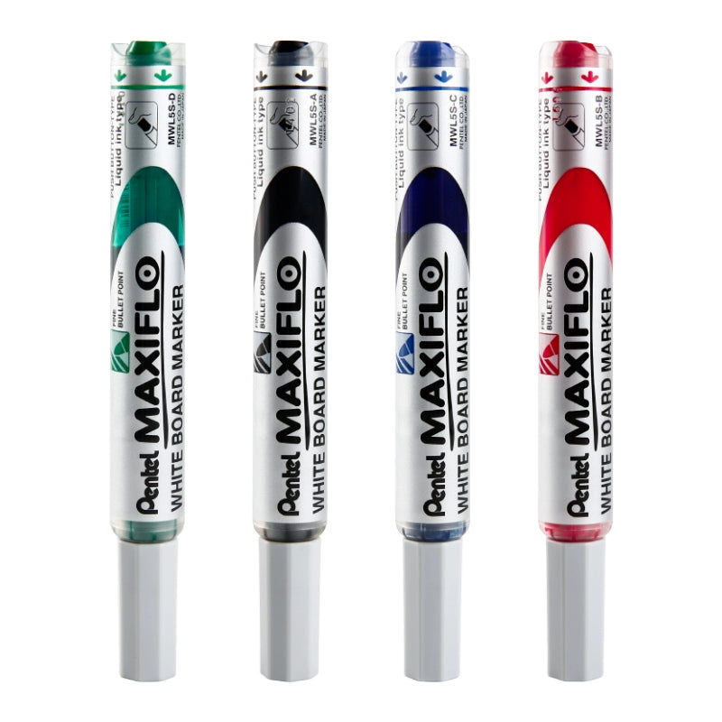Pentel Maxiflo Whiteboard Marker Pen 4.0MM Bullet Tip MWL5S 4 Pack