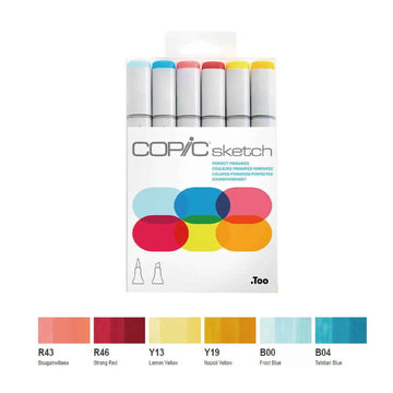 COPIC Sketch Brush Marker Pens 6 Color Perfect Primaries