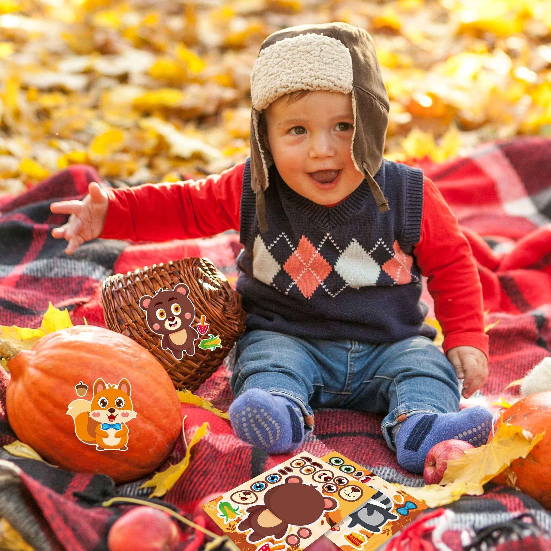 Make a Face Cartoon Autumn Animals Stickers for Kids 24 Sheets