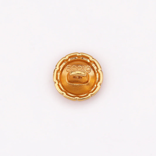 Tea gold domed round metal shirt button front with decorative ring detail