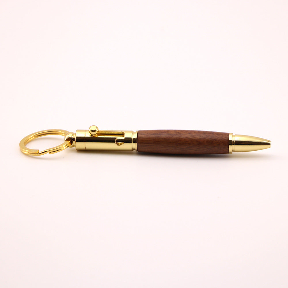 Bolt Action Keychain Wood & Metal Ballpoint Pen Gold Red