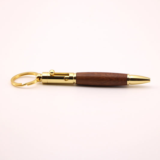Bolt Action Keychain Wood & Metal Ballpoint Pen Gold Red