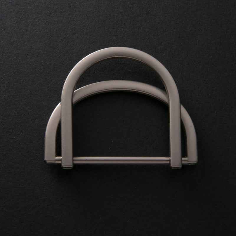 Light gray double D-ring buckle with straight bar, adjustable belt fastener