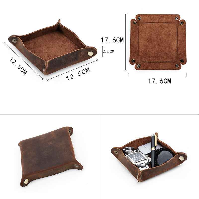 Small Genuine Leather Tray Organizer Desk Storage Box