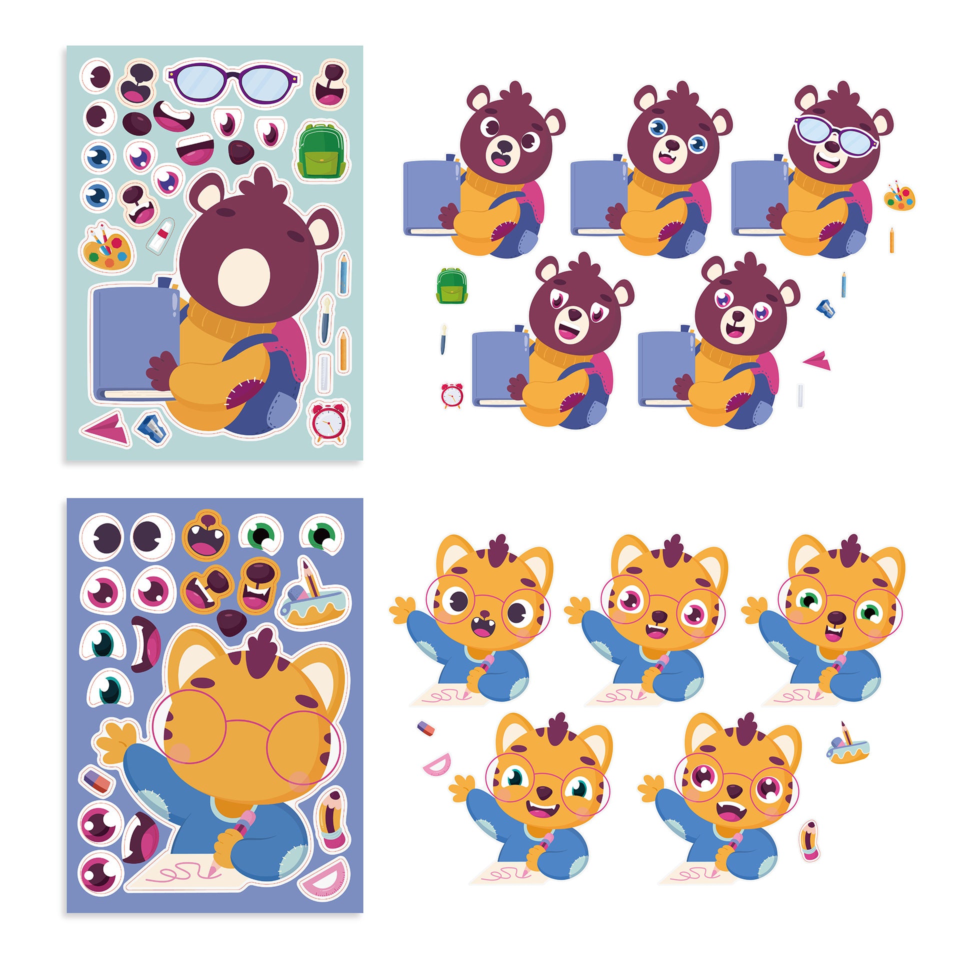 24 Sheets Cartoon Back to School Make Your Own Stickers for Kids