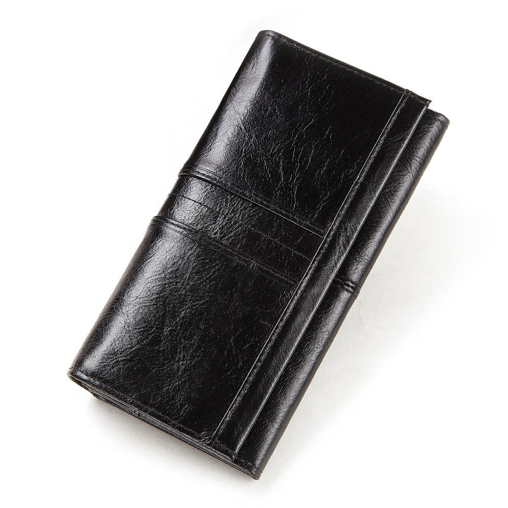 Genuine Leather RFID Blocking Clutch Long Ladies Wallet Black