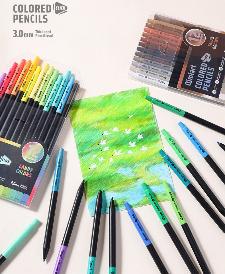 Qimiart Click Retractable Colored Pencils 48 Pack Oil-Based Includes Sharpener