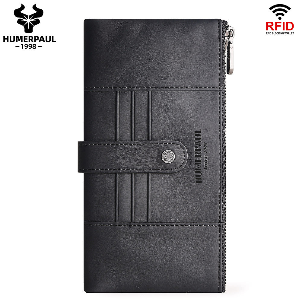 Women's Genuine Leather Long Wallet — RFID Blocking Clutch Black