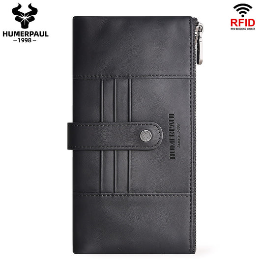Women's Genuine Leather Long Wallet — RFID Blocking Clutch Black