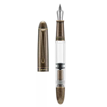 Penna Stilografica Asvine P30 Torpedo in Ottone Vintage e Resina | Ricarica a Pistone | Design Retrò