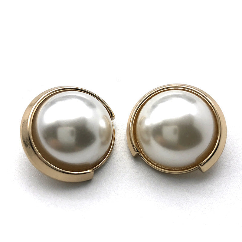 23mm gold round pearl button with metal shank and notched edge, shown pair