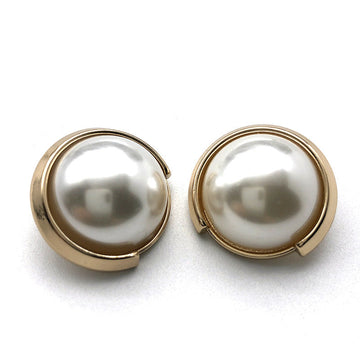 23mm gold round pearl button with metal shank and notched edge, shown pair