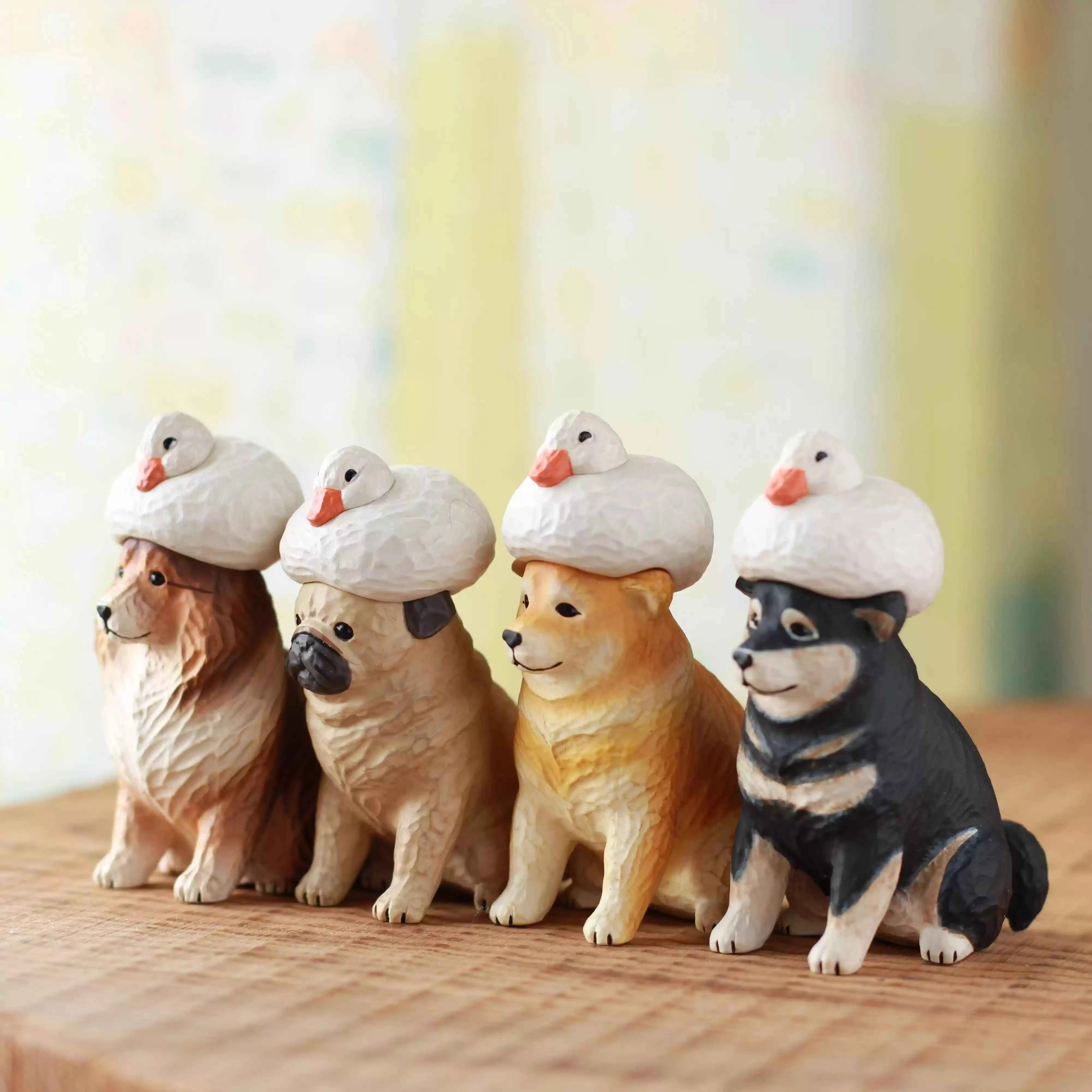 Tengre/テングラ 仔犬のフィギュリン Akane Carved Duck & Dog Gacha 4 Types Pack