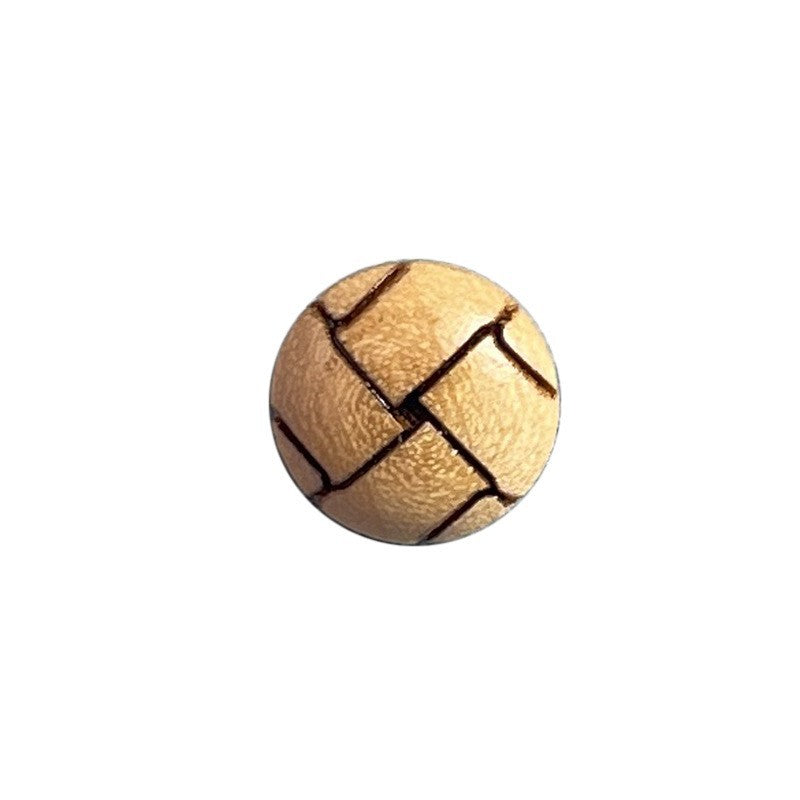 Round natural wood button, top view, cross-engraved pattern