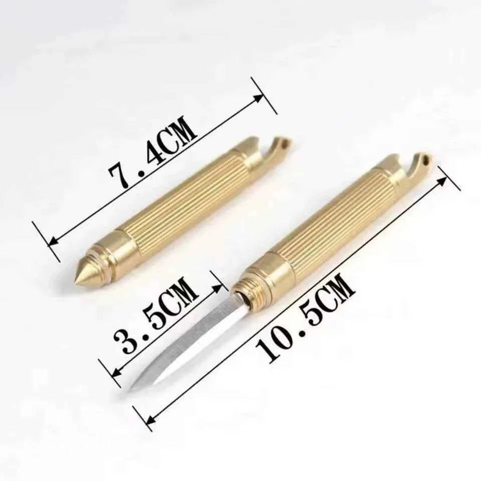 Mini Brass Keychain Multi-Tool Knife Box Cutter and Bottle Opener