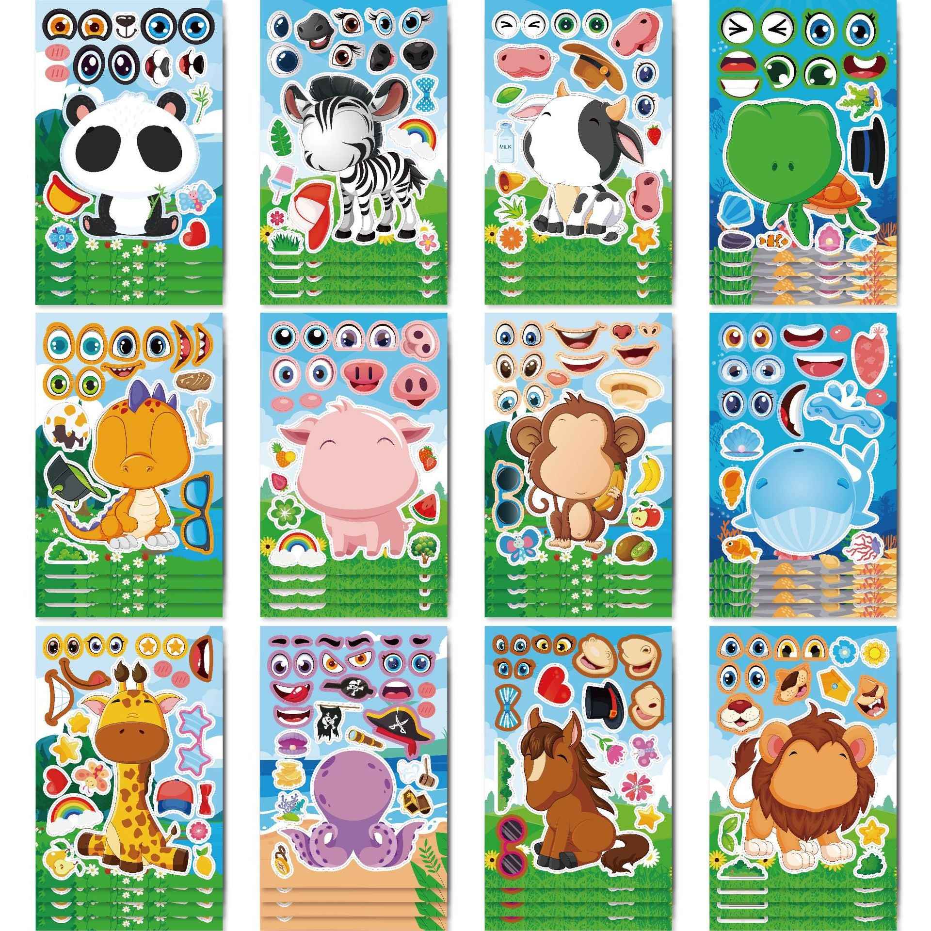 Make a Face Cartoon Animal Zoo DIY Stickers for Kids 24 Sheets