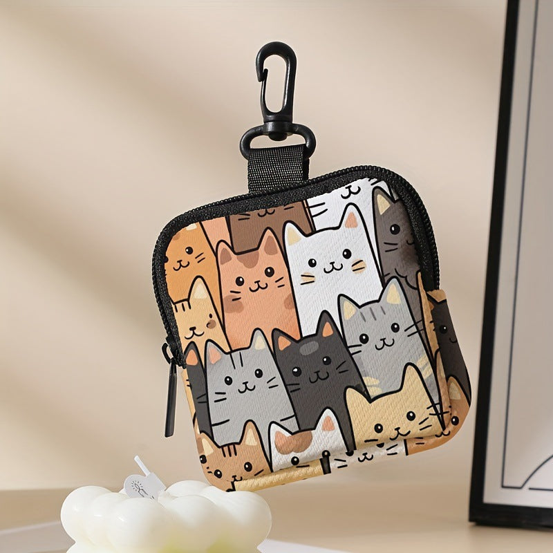 Cartoon Cat Print Coin Purse Mini Earphone Case 2 Pack