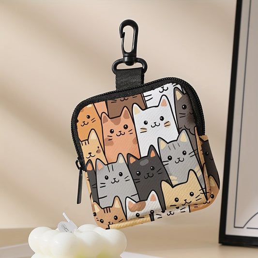 Cartoon Cat Print Coin Purse Mini Earphone Case 2 Pack