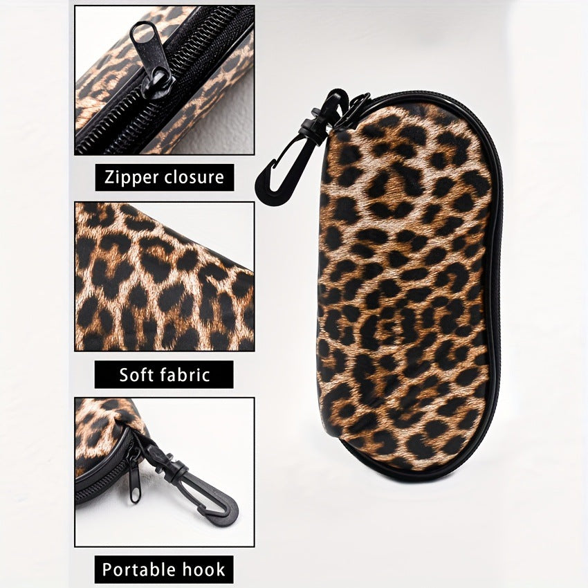 Leopard Print Glasses Case - Soft Eyewear Pouch with Keychain 2 Pack