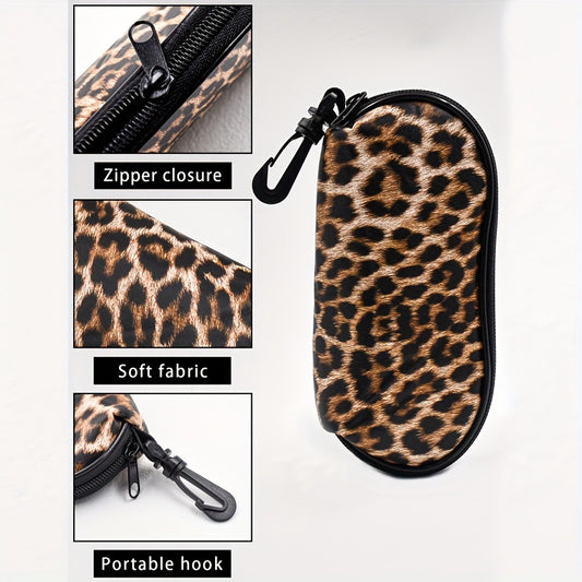 Leopard Print Glasses Case - Soft Eyewear Pouch with Keychain 2 Pack