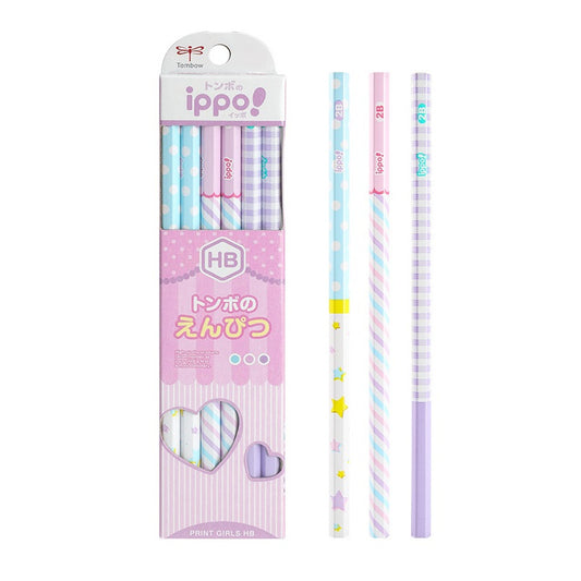 Tombow ippo! Kakikata Wood Pencil 2B HB, Print Girls, 12 Pack