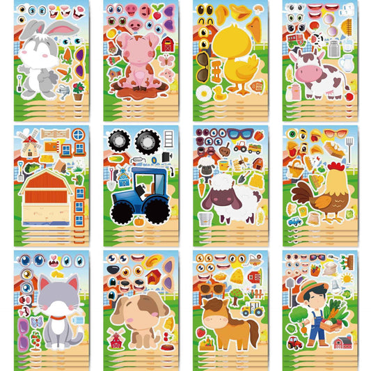 Make a Face Anime Farm Animals Stickers for Kids 24 Sheets