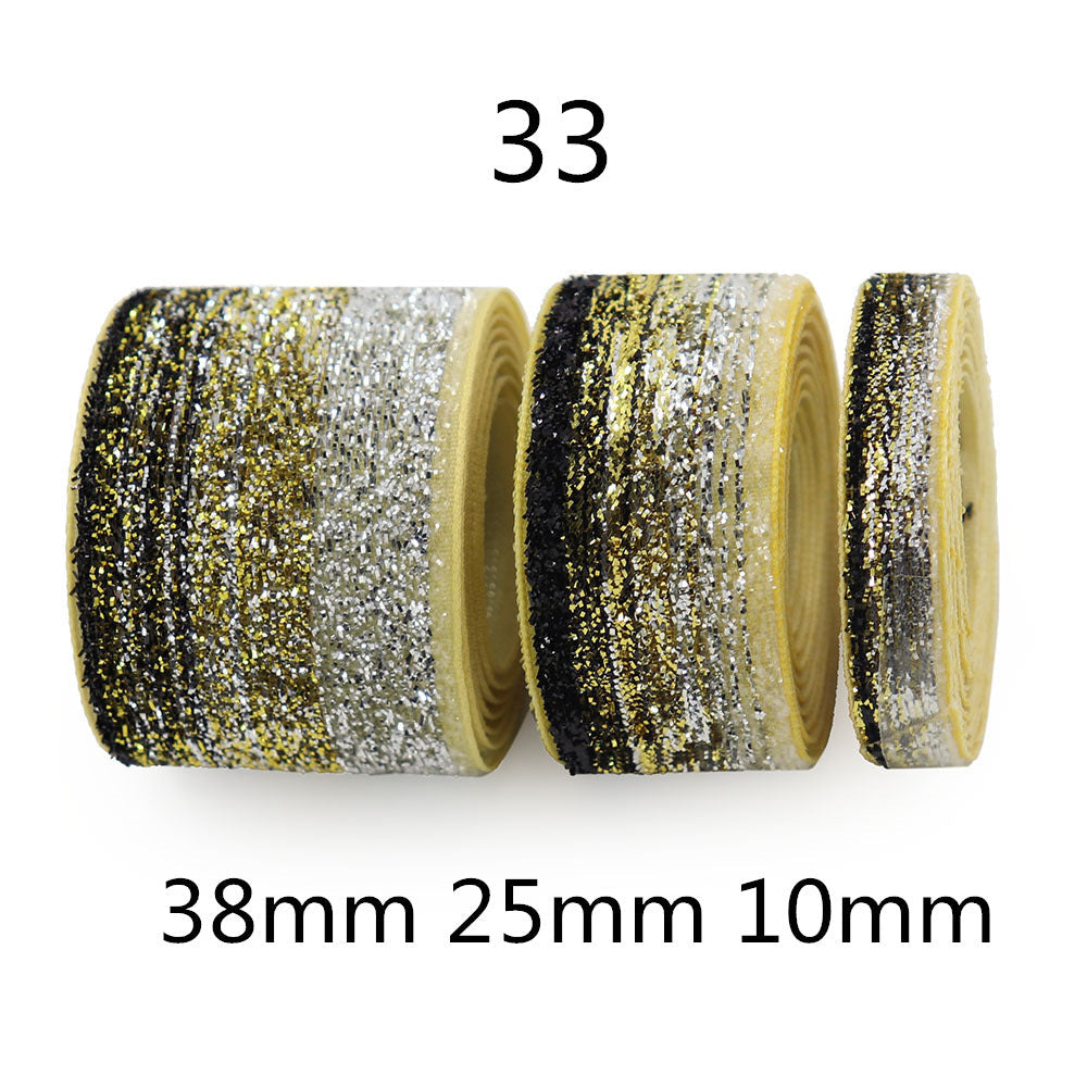 10/25/38mm gradient chenille sparkle ribbon, style 33; silver to black/gold