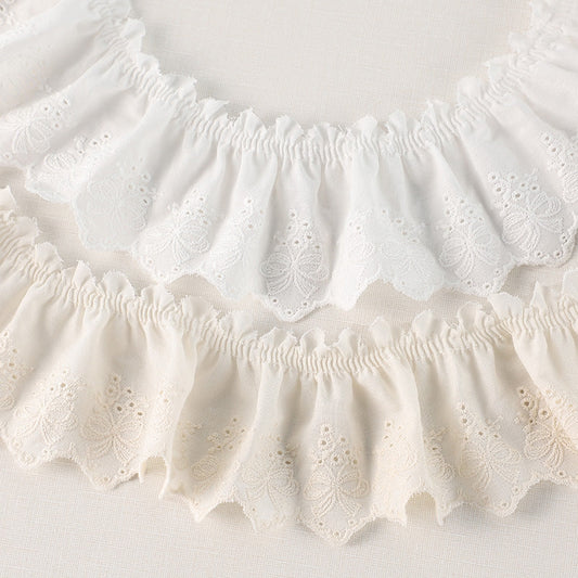 70mm Cotton Pleated Butterfly Lace Trim with Embroidery 5 Yards