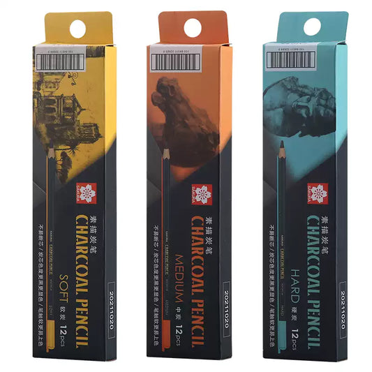SAKURA Charcoal Drawing Pencils, 12-Pack | Soft, Medium or Hard
