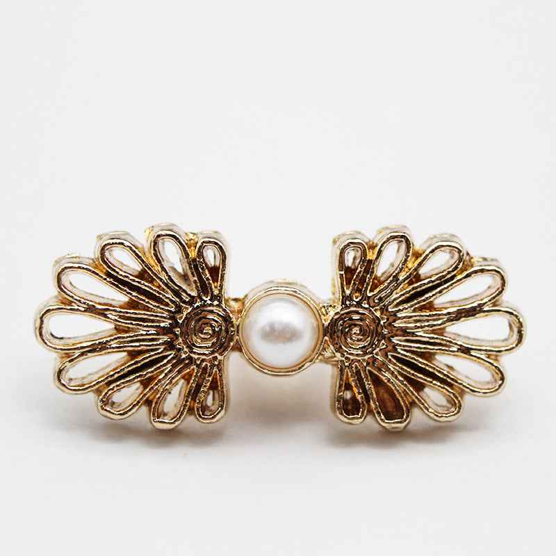 Gold butterfly metal pearl button with filigree wings and white center pearl