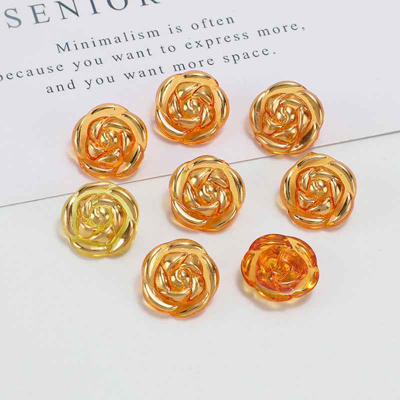 12.5mm acrylic rose buttons, orange and gold iridescent swirl design
