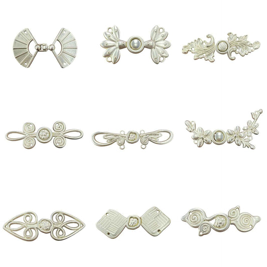 Mist White Metal Frog Buttons for Chinese Hanfu Tang Suit Qipao 6pcs