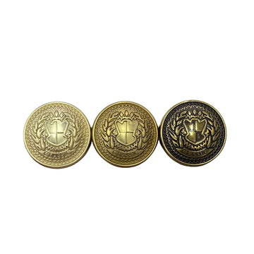 Runde Metall-Schaftknöpfe 15–23 mm mit Peace-Schild, goldfarbene Ansicht, 20er Pack