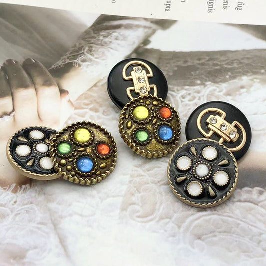 1 Inch Vintage Bronze Metal Shank Buttons Colored Beads 12pcs