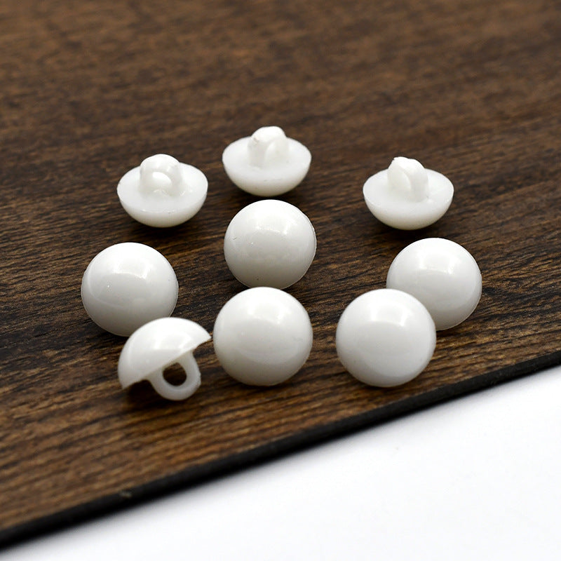 10mm pearlescent resin shank buttons, white, 120-pack