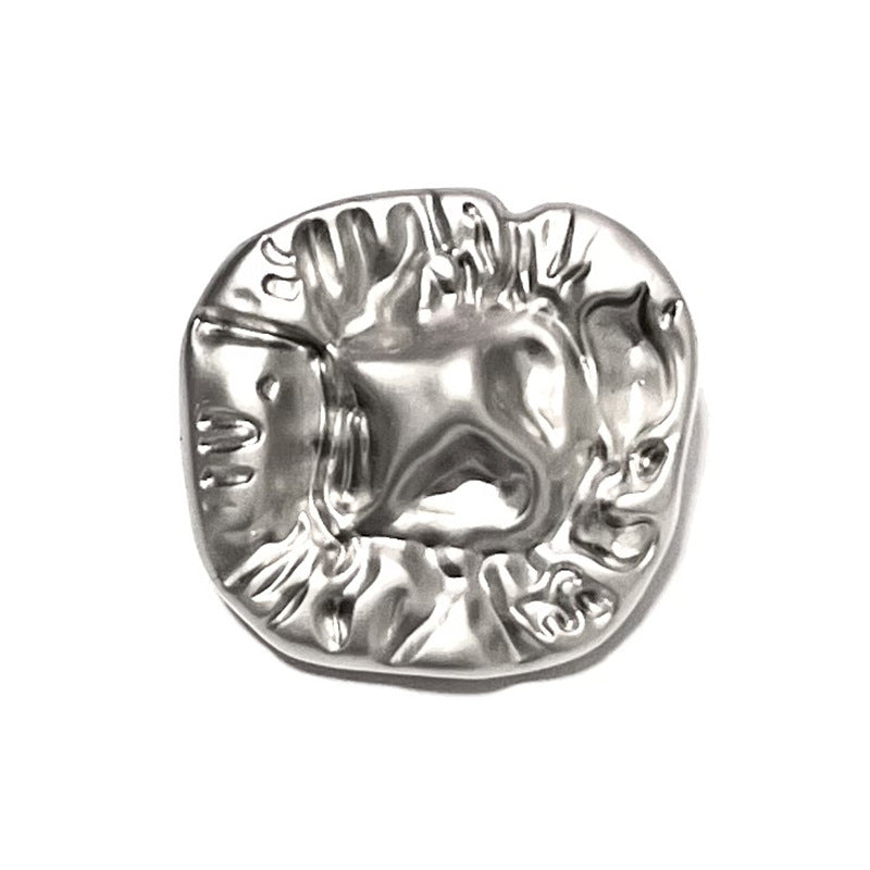 Silver alloy irregular quadrilateral button with raised embossed surface
