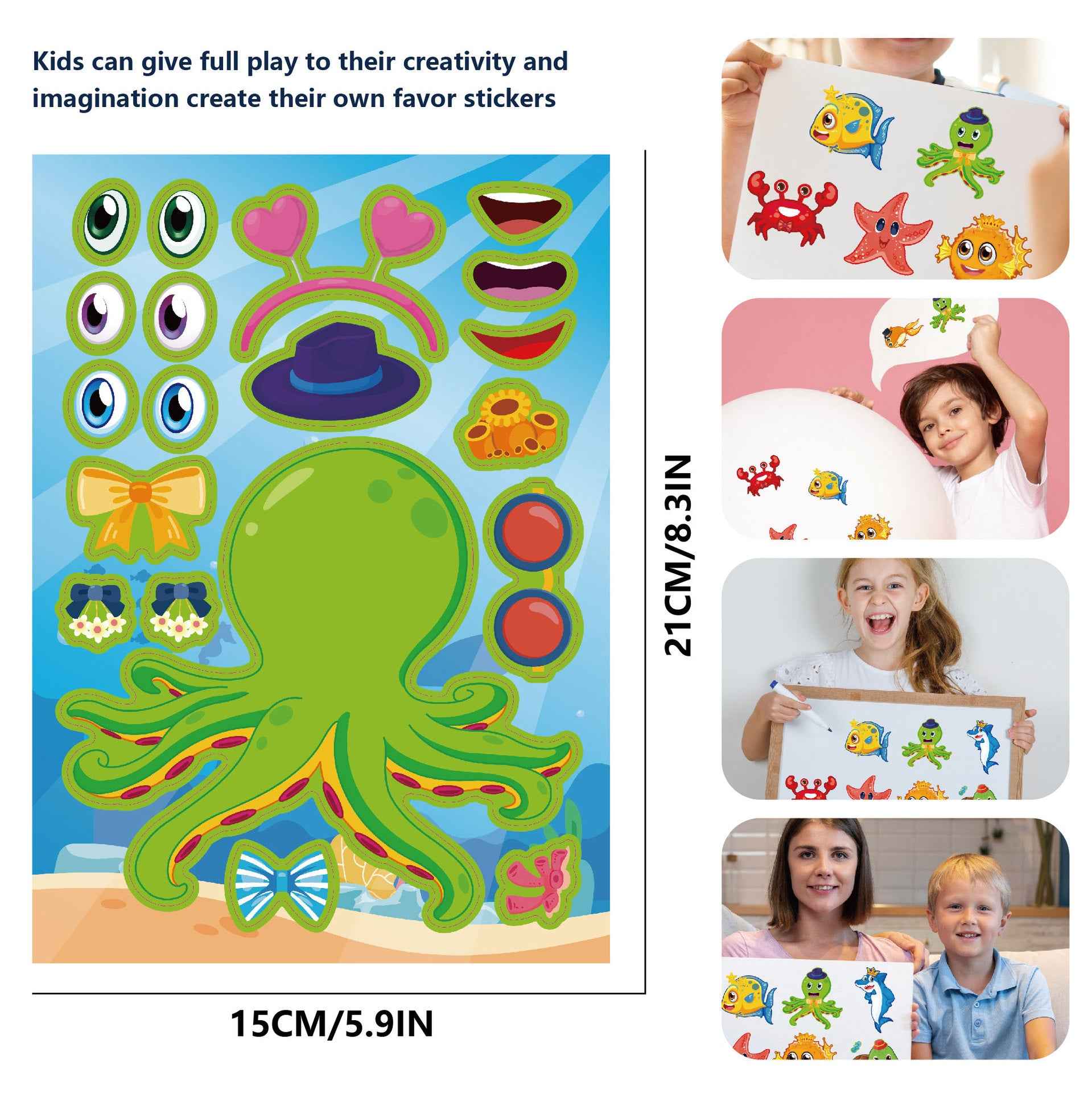 Make a Face Cartoon Marine Animals DIY Stickers for Kids 24 Sheets