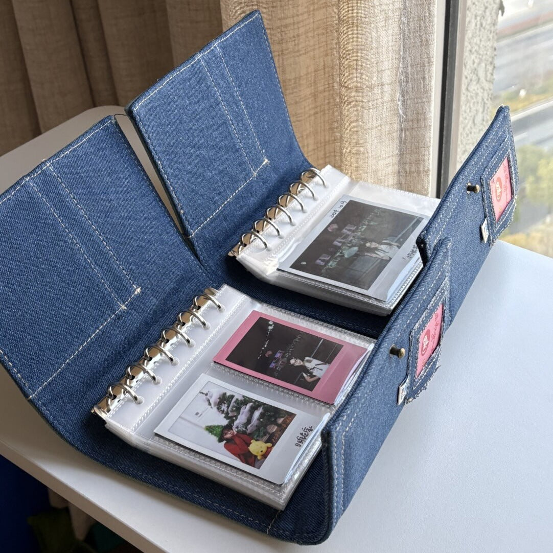 Vintage A7 Denim Card Binder – Loose-Leaf Photo Album for 3-Inch Cards