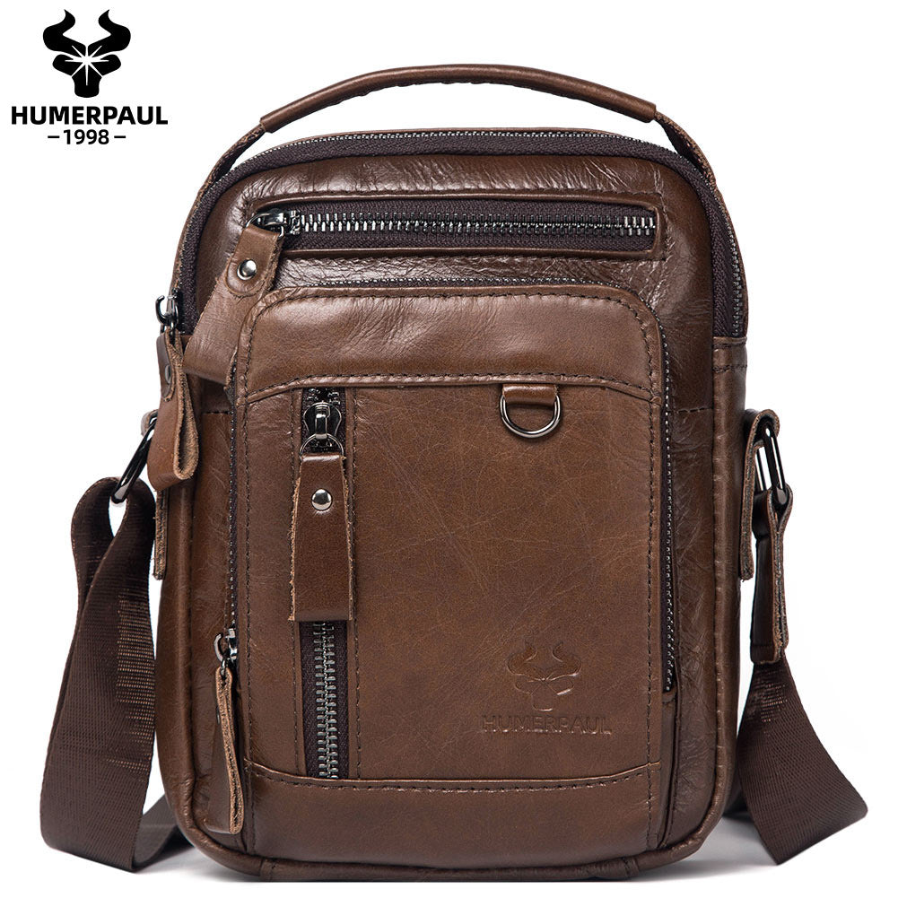 Men's Genuine Leather Crossbody Bag Coffee