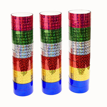 Zestaw holograficznych taśm washi z laserowym efektem | 36 rolek | 12 kolorów | 12 mm × 3 m