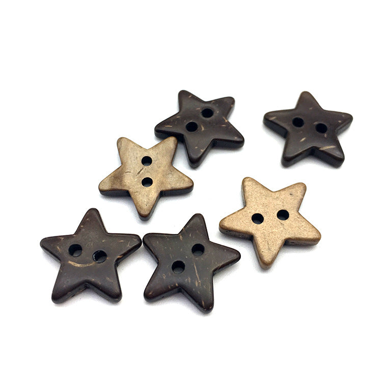 Sternknöpfe aus Kokosnuss, dunkelbraun & hellbeige, 2 Löcher, 16 mm