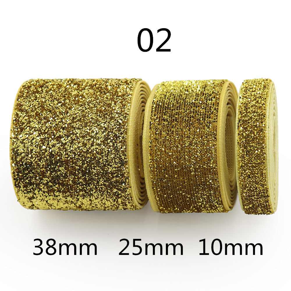 Style 02 Glitzer-Gradient Chenille-Ribbon gold, Rollen 38mm/25mm/10mm