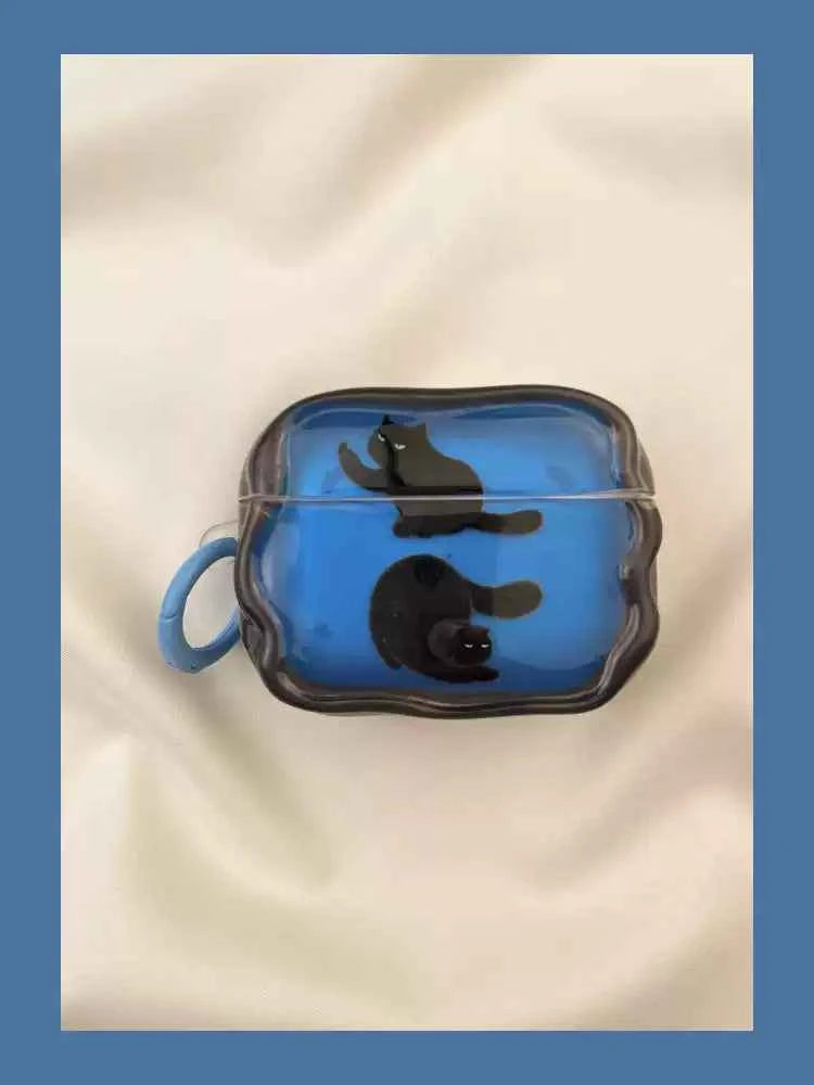 Artistic Blue & Black Cat AirPods Case
