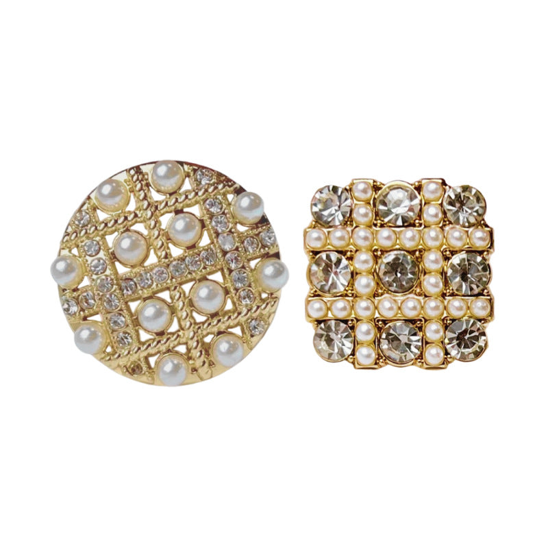 Round shank button set, gold-tone mesh with faux pearls and rhinestones, 12pcs