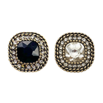Vintage metal shank button, black center crystal with gold-tone rhinestone border