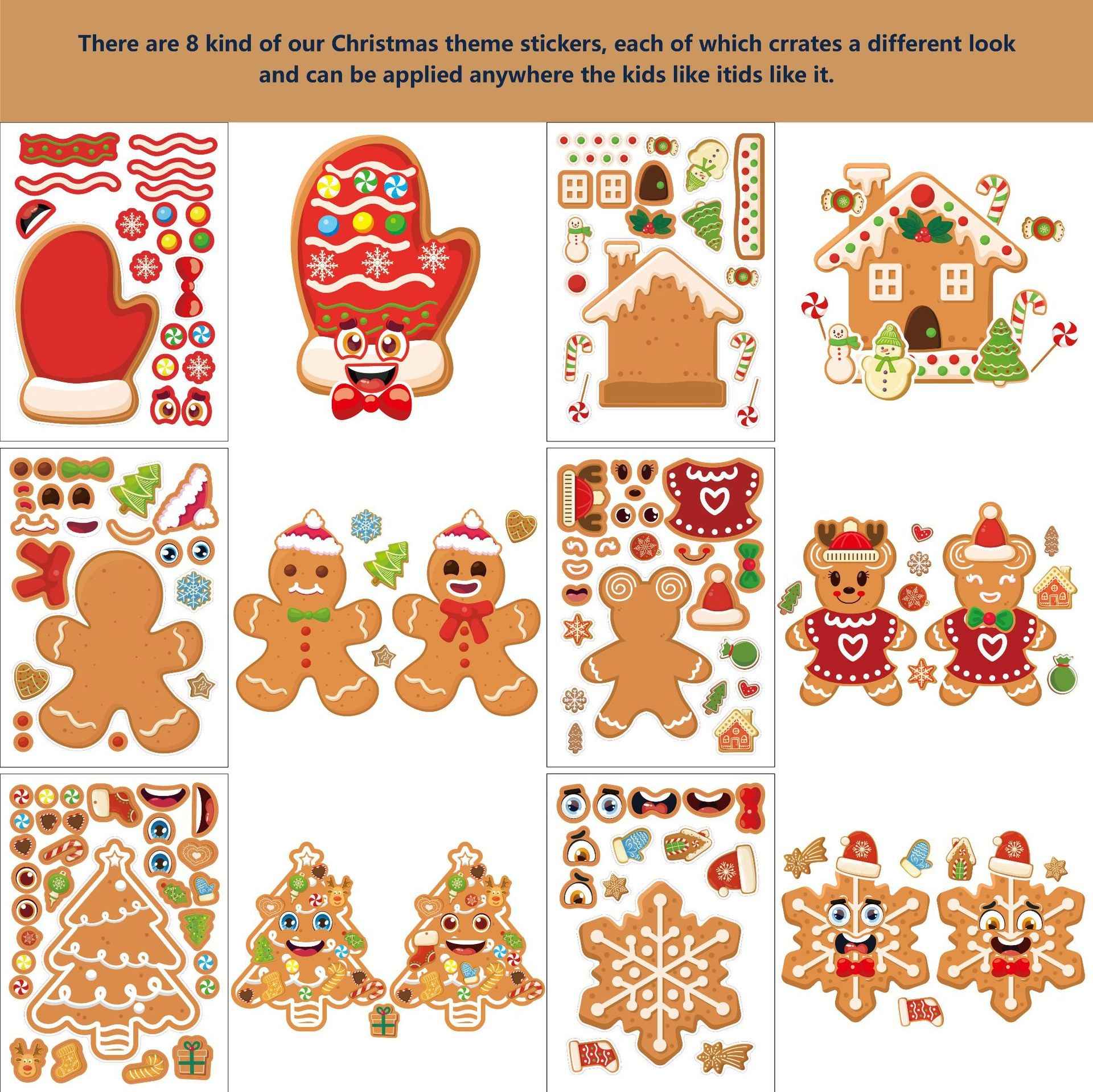 Make a Face Christmas Gingerbread Man Stickers for Kids 24 Sheets