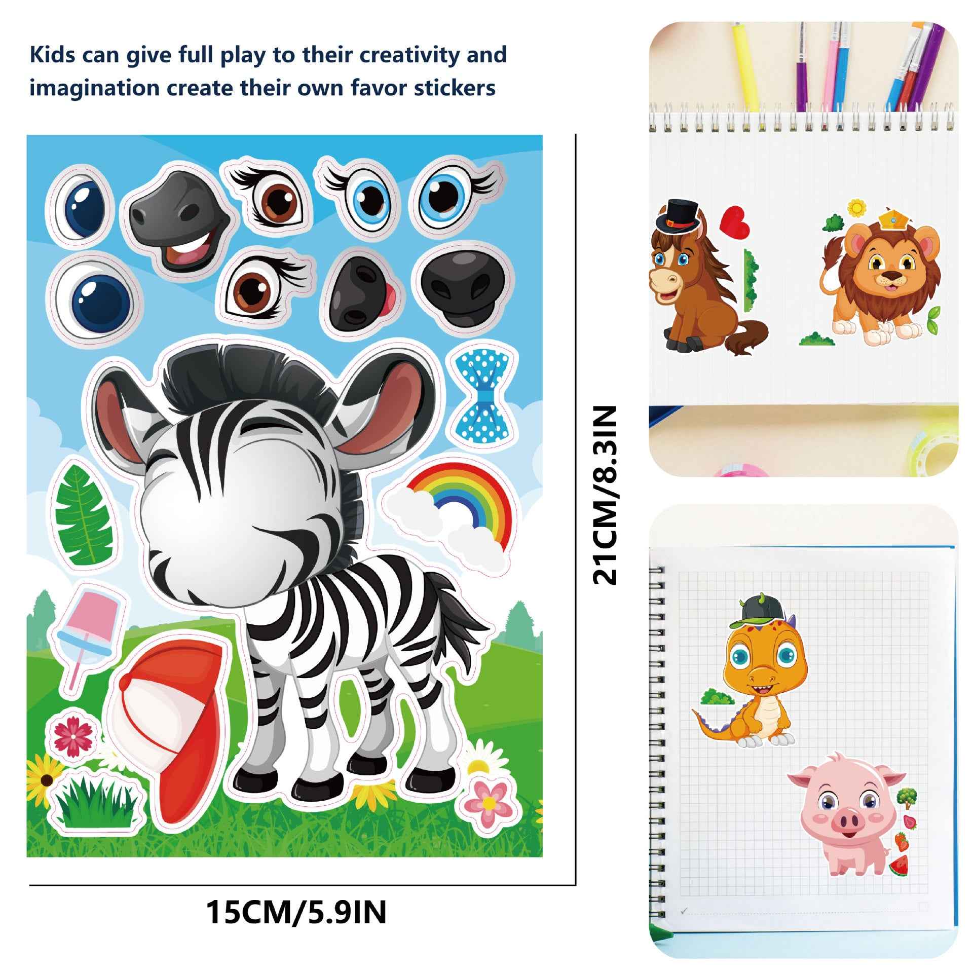 Make a Face Cartoon Animal Zoo DIY Stickers for Kids 24 Sheets